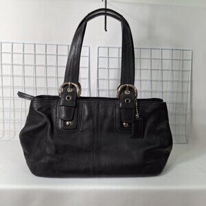 Coach "Soho" Black Soft Leather Buckle Satchel Top Handle Zippered Shoulder Bag